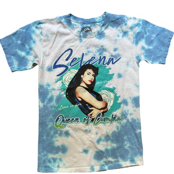 Selena Tops - Official Selena blue white‎ tie dyed short sleeve graphic shirt SIZE S